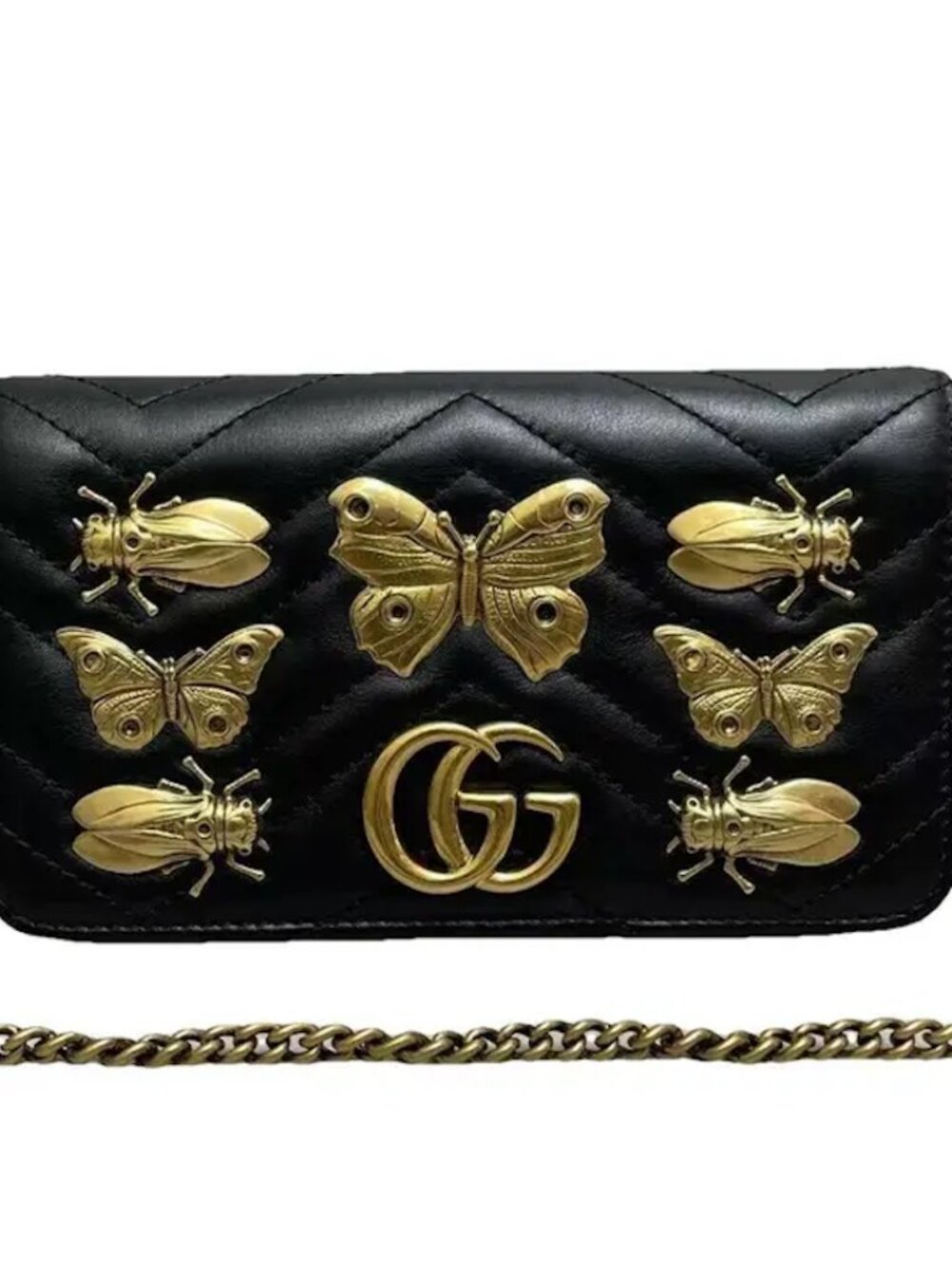 Limited Edition GUCCI Black Quilted Leather, Marmont Animal Studs Mini Purse